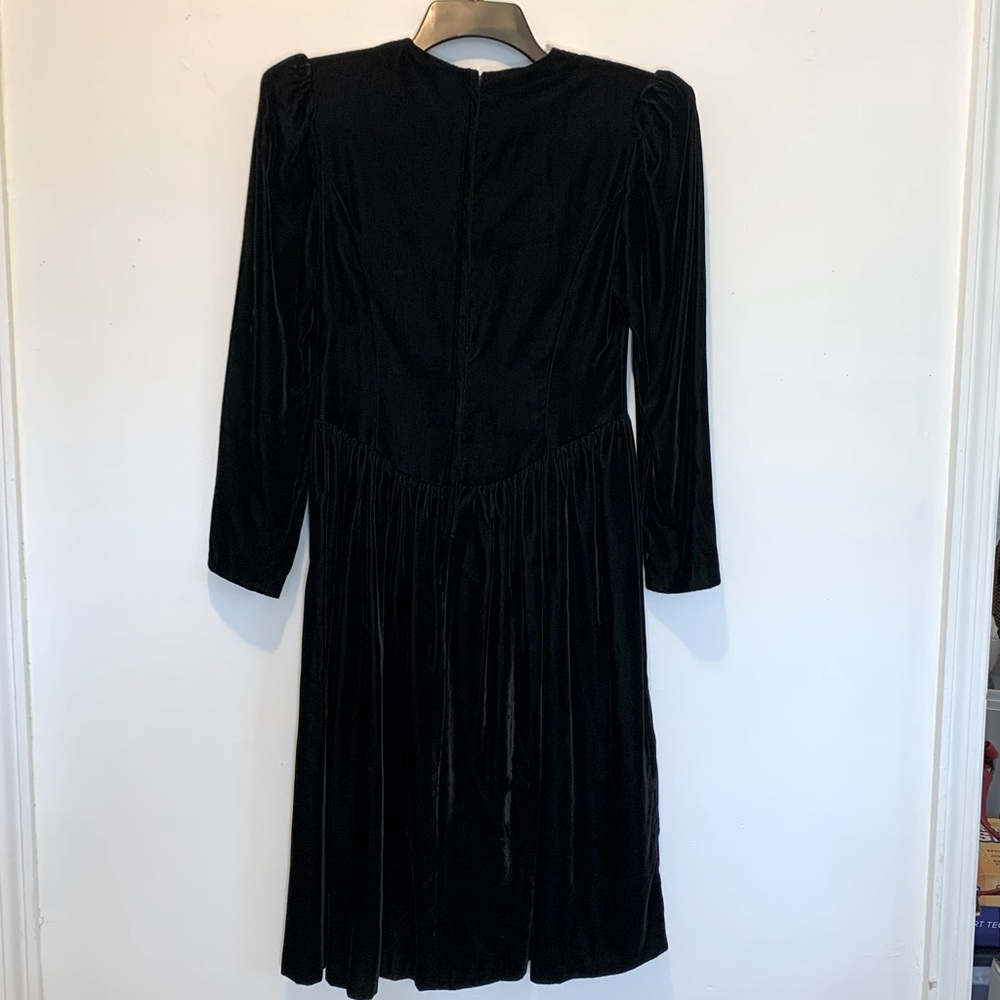 Gunne Sax 80s Black Velvet Lace Victorian Goth Midi Dress - Picture 6 of 10